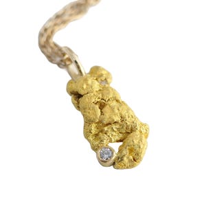 small gold nugget pendant with diamond, raw gold nugget necklace, solid California gold nugget necklace gift for her, birthday gift