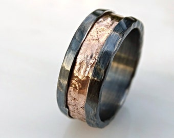 viking wedding ring rose gold, mens wedding band viking gold ring mens engagement ring, molten gold silver ring for men, unique mens gift