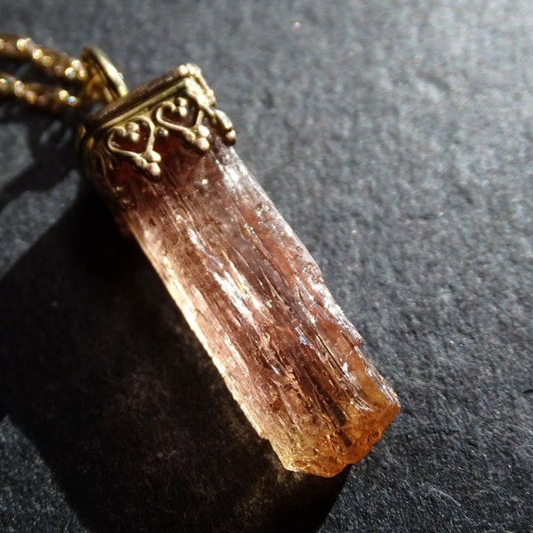 Imperial Topaz necklace gold, precious Topaz pendant gold, pink Topaz necklace, raw crystal pendant, layering necklace, unique gift for her