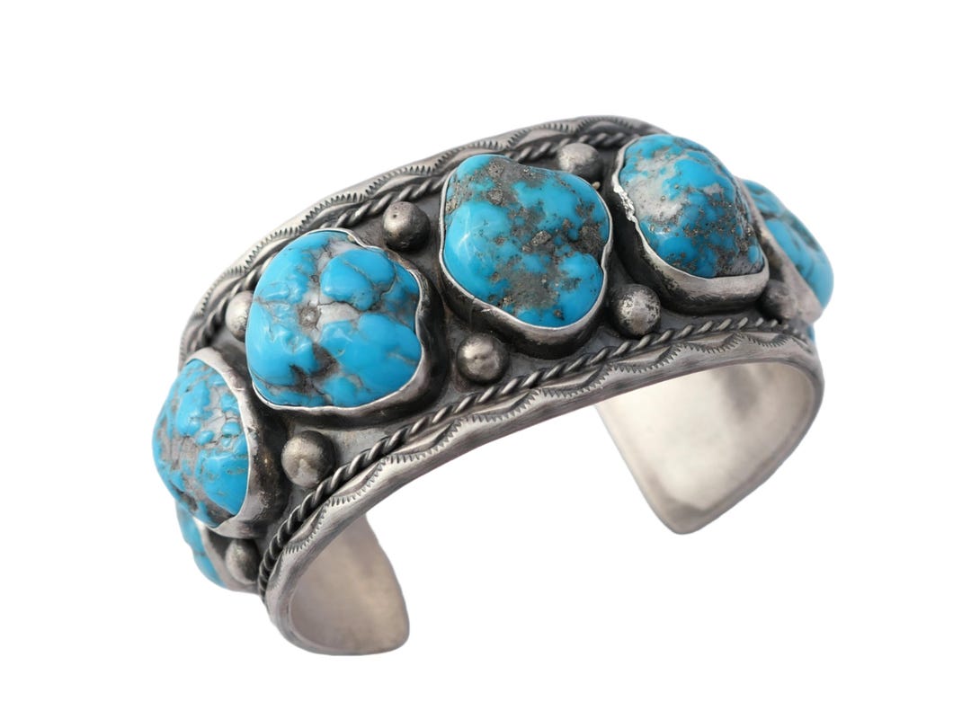 Large Navajo Kingman Turquoise Sterling Silver Cuff Bracelet for Men ...