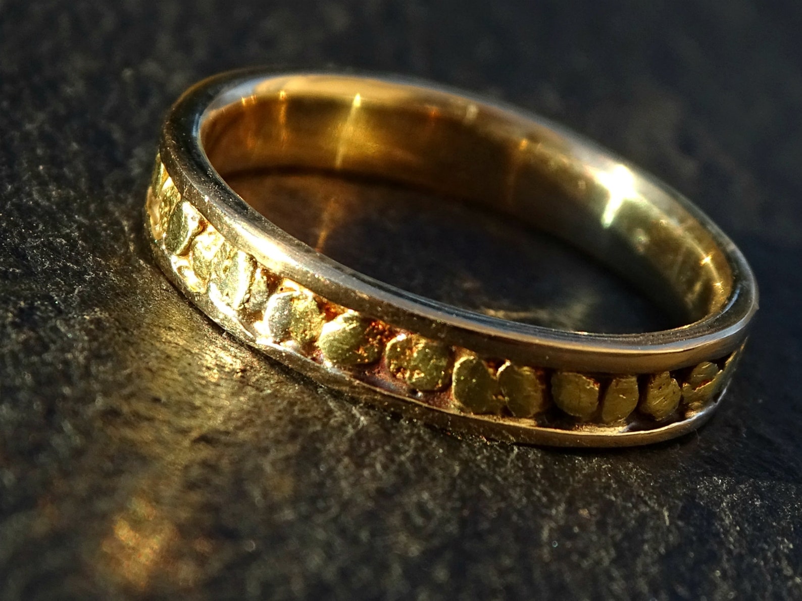 Gold Nugget Wedding Band Mens Wedding Ring Gold Nugget Etsy