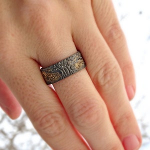 anillo único del árbol de la vida plata negra oro de 14k, anillo vikingo anillo Yggdrasil, anillo de bodas celta para hombres anillo de bodas oro fundido y plata imagen 3