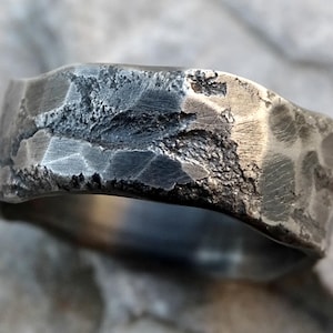 molten silver ring, mens wedding band unique wedding ring men, viking wedding ring silver, rugged silver ring, cool engagement ring for men
