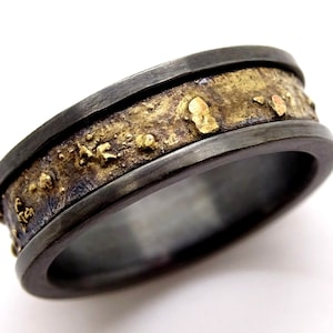 man wedding band, black gold ring men, viking wedding band, mens wedding band rustic, black gold man wedding ring rustic, gold wedding band