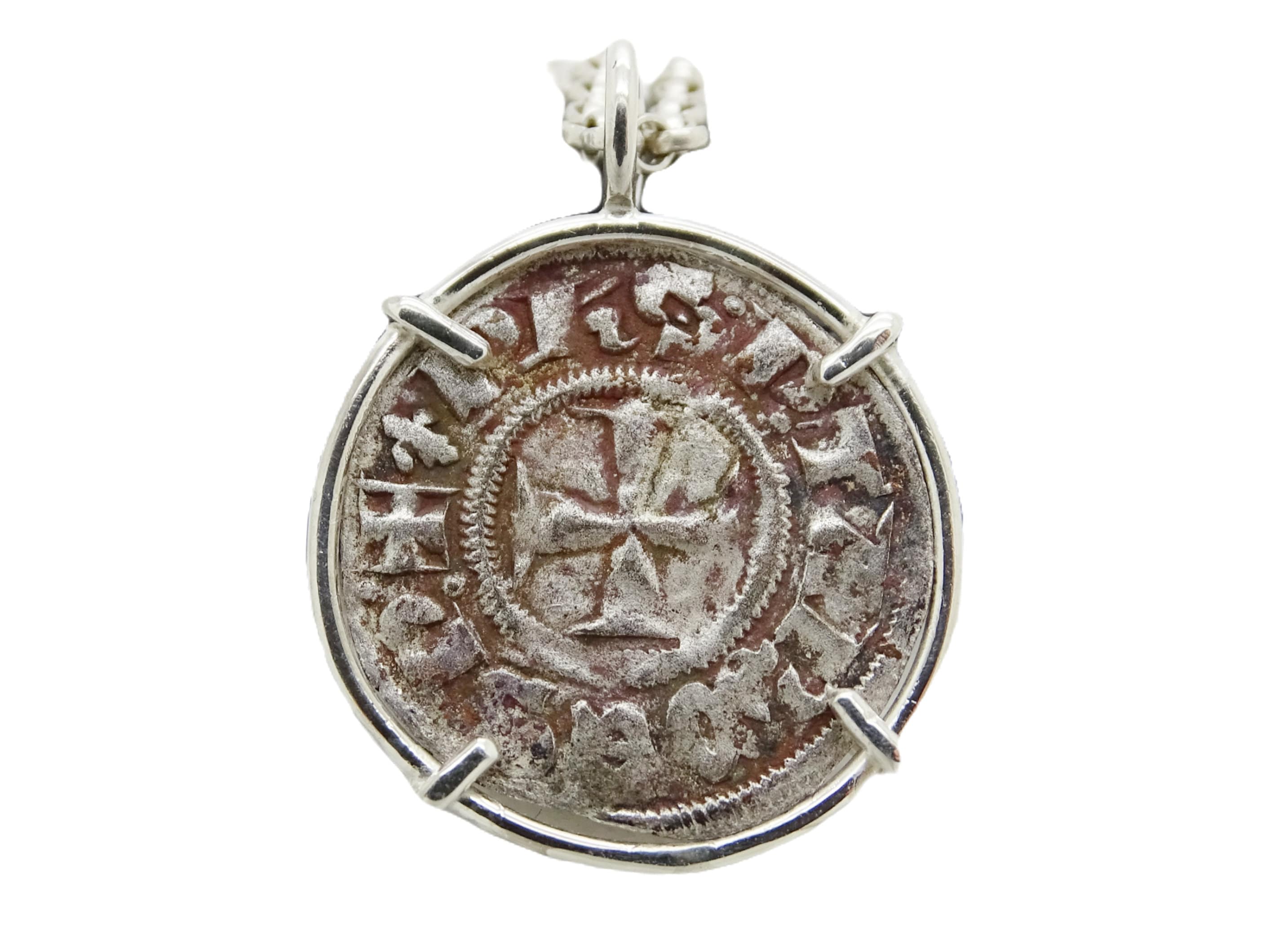 Real Knights Templar Coin Pendant Silver Templar Cross Coin