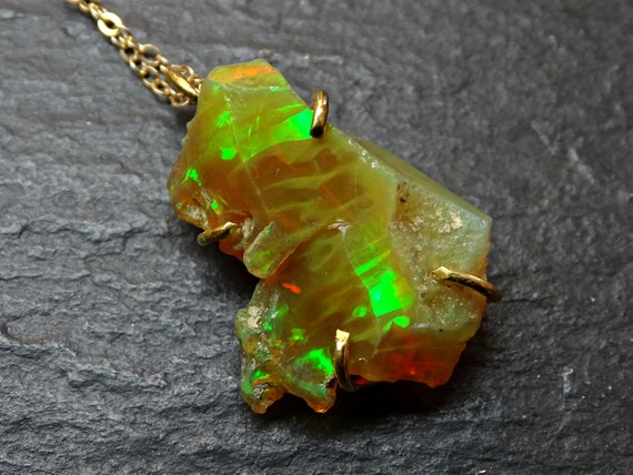 Honeycomb Welo Opal Pendant Gold Opal Necklace Honeycomb Opal