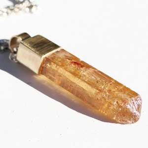großer goldener Imperial Topas Anhänger 14 Karat Gold, Edeltopas Kristall Halskette, Dezember Geburtsstein Goldkette, einzigartiges handgemachtes Geschenk