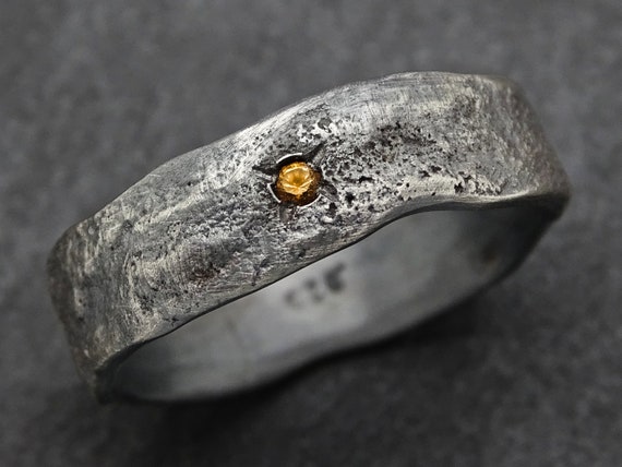 Molten Silver Ring Gemstone Unique Mens Wedding Ring Viking Wedding Ring With Gemstone Cool Engagement Ring for Men Etsy UK