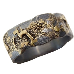 hammered molten gold and silver ring, men's wedding band unique engagement ring, viking wedding ring fused gold silver, unique gift for him