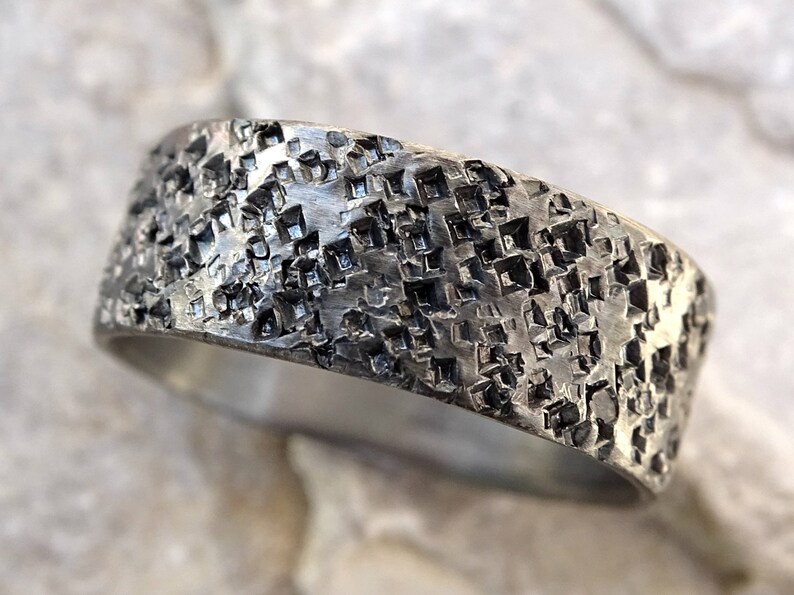 Black Silver Wedding Band Unique Mens Wedding Ring Silver Etsy