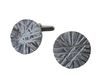 unique hand forged cuff links black silver, carved structure cuff links for groom gift, Father's day gift for him, unique men's gift