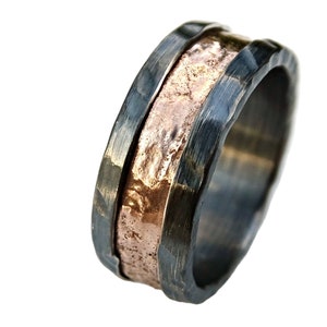 viking wedding ring rose gold, mens wedding band viking gold ring mens engagement ring, molten gold silver ring for men, unique mens gift