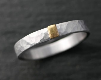 Hammered Palladium Ring with 22k Gold Accent: Personalized Wedding Band