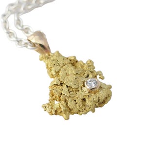 Alaska gold nugget pendant with diamond accent, natural gold nugget necklace, real gold nugget pendant, unique gift for men and women