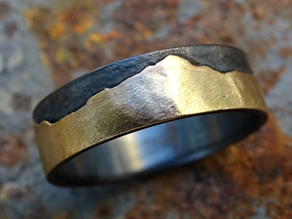 Gold Mountain Range Ring Outdoor Wedding Ring Nature Promise Ring Black Silver Gold Wedding Band Personalized Custom Mountain Ring Men Etsy Canada