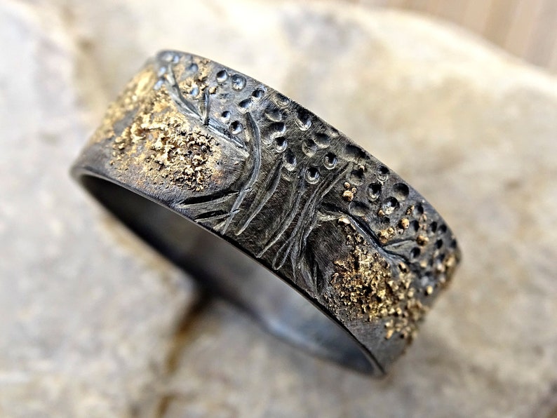 anillo único del árbol de la vida plata negra oro de 14k, anillo vikingo anillo Yggdrasil, anillo de bodas celta para hombres anillo de bodas oro fundido y plata imagen 9