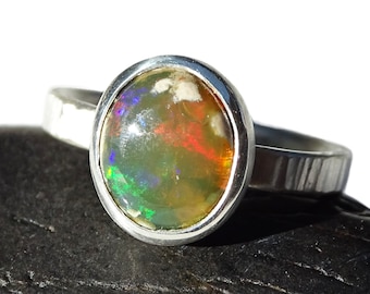 Mexican Fire Opal Ring: Sterling Silver Organic Gemstone, Size 8