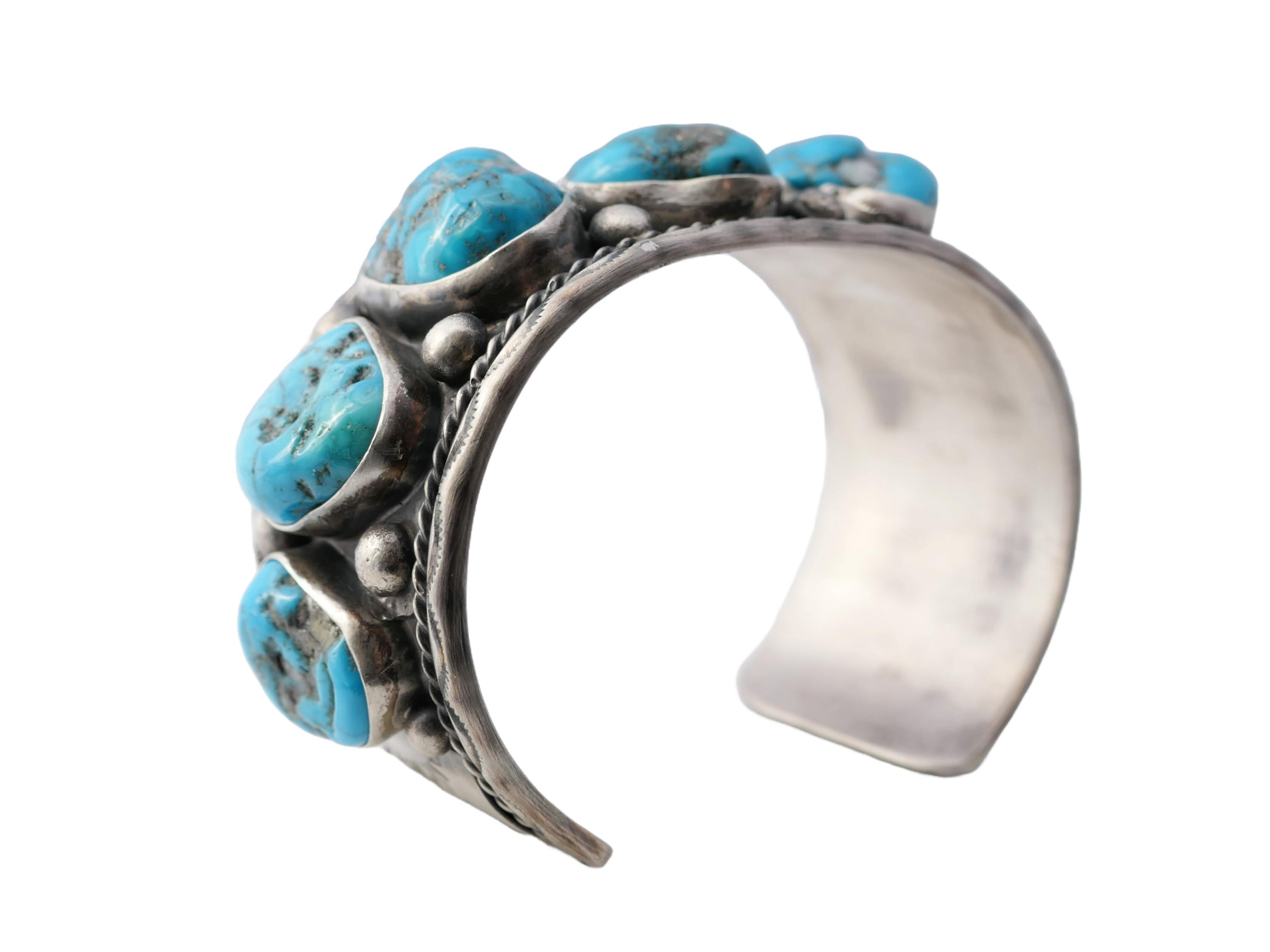 Large Navajo Kingman Turquoise Sterling Silver Cuff Bracelet for Men ...