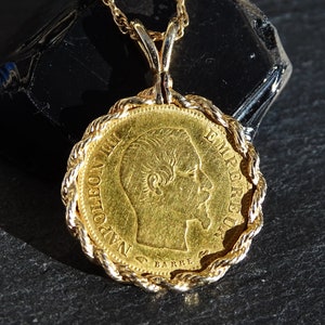 real gold coin pendant, 10 Francs gold coin necklace, France gold coin pendant anniversary gift for her gold coin jewelry, mens coin pendant