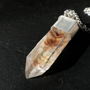 phantom quartz pendant silver, quartz crystal necklace, raw crystal jewelry, mens crystal pendant, unique gift for women
