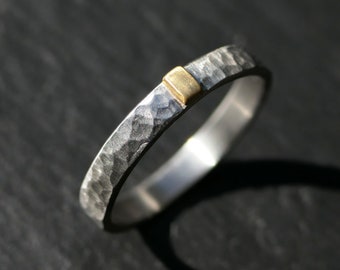 Hammered Platinum Ring: 22k Gold Accent, Minimalist Wedding Band