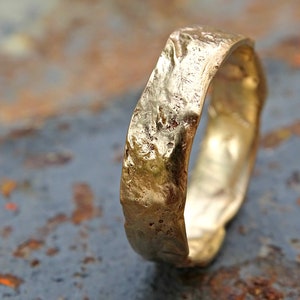 molten gold engagement ring, reticulated gold ring, 14k gold wedding ring, molten surface ring, unisex wedding ring gold cool mens band gold