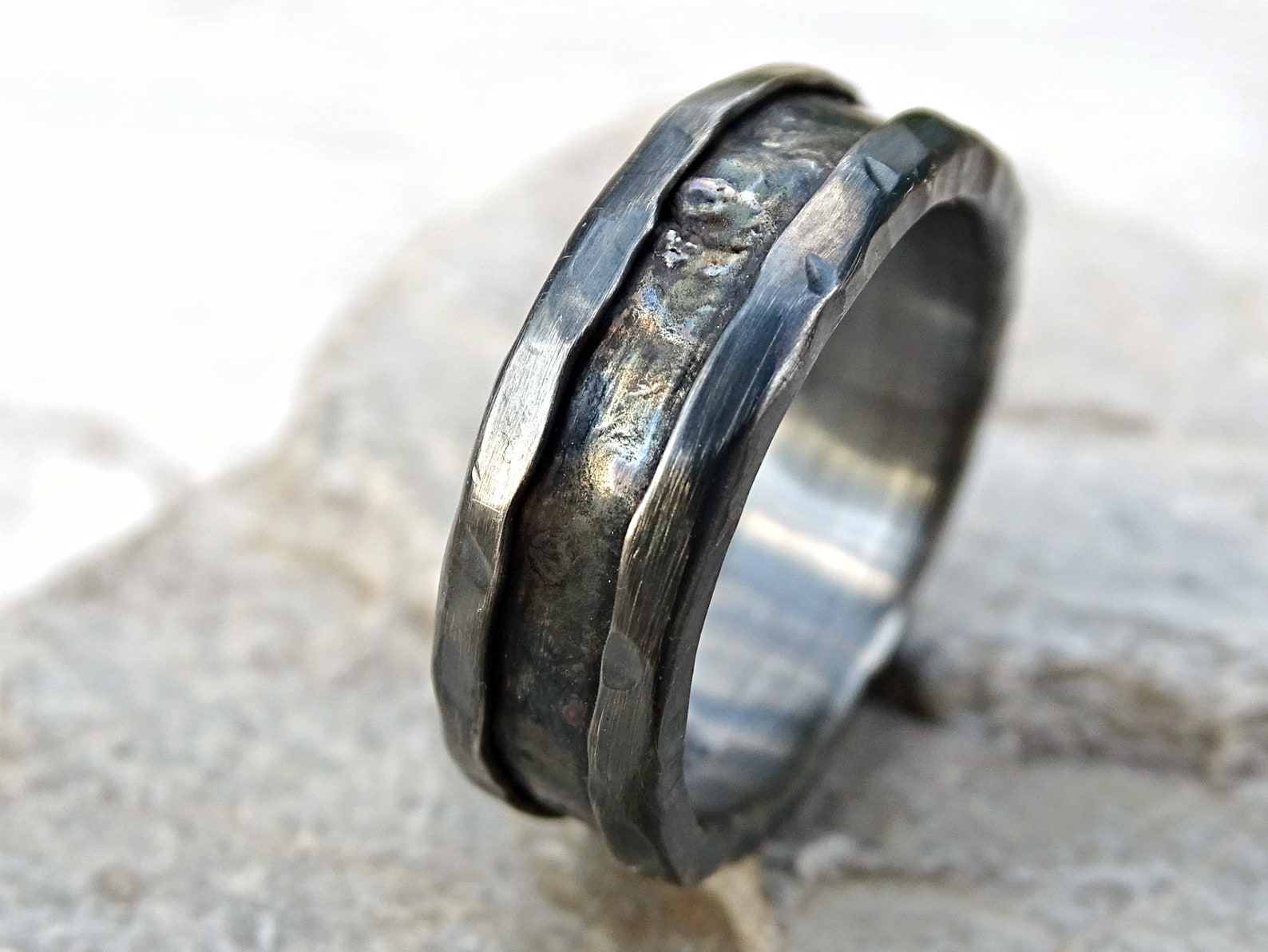 Viking Wedding Ring Black Gold Mens Wedding Band Rustic Gold Etsy