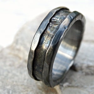Viking Wedding Ring Black Gold, Mens Wedding Band, Rustic Gold Ring