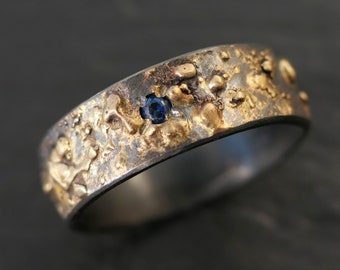 gemstone wedding band gold silver, mens ring gold black, galaxy ring constellation gold fusion ring, viking wedding band molten wedding ring