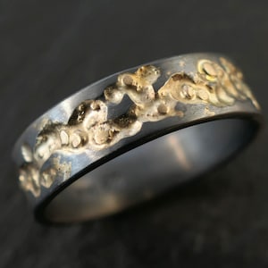 mens wedding band gold silver, black gold wedding ring, gold inlay silver band for women, viking wedding ring, unique gift for men