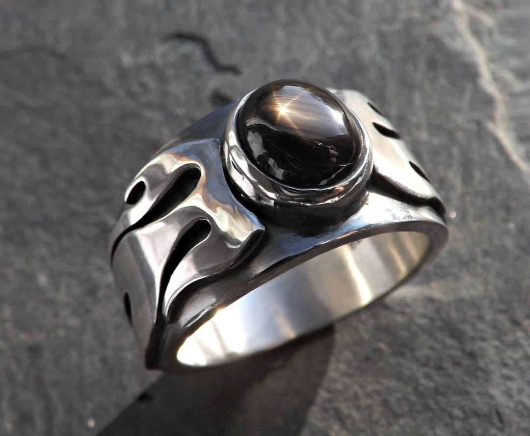 Celtic Wedding Ring Black Star Sapphire Ring Unique Mens - Etsy