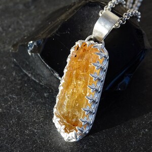 Imperial Topaz pendant silver, precious Topaz necklace silver crystal pendant, golden crystal necklace, Topaz crystal pendant gift for her