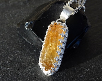 Imperial Topaz Pendant: Sterling Silver Necklace, Uncut Gemstone