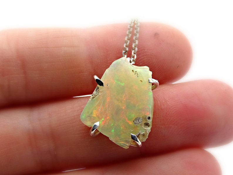 Welo Opal Necklace Raw Opal Pendant Silver Rough Opal Etsy