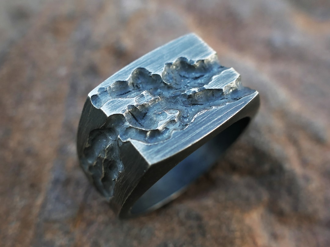 Distressed Sterling Silver Signet Ring: Worn Family Crest, Edgy Mens ...