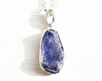 Raw Tanzanite Crystal Pendant: Sterling Silver December Birthstone Necklace