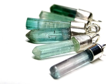 Raw Tourmaline Crystal Pendant: Sterling Silver Necklace, October Birthstone
