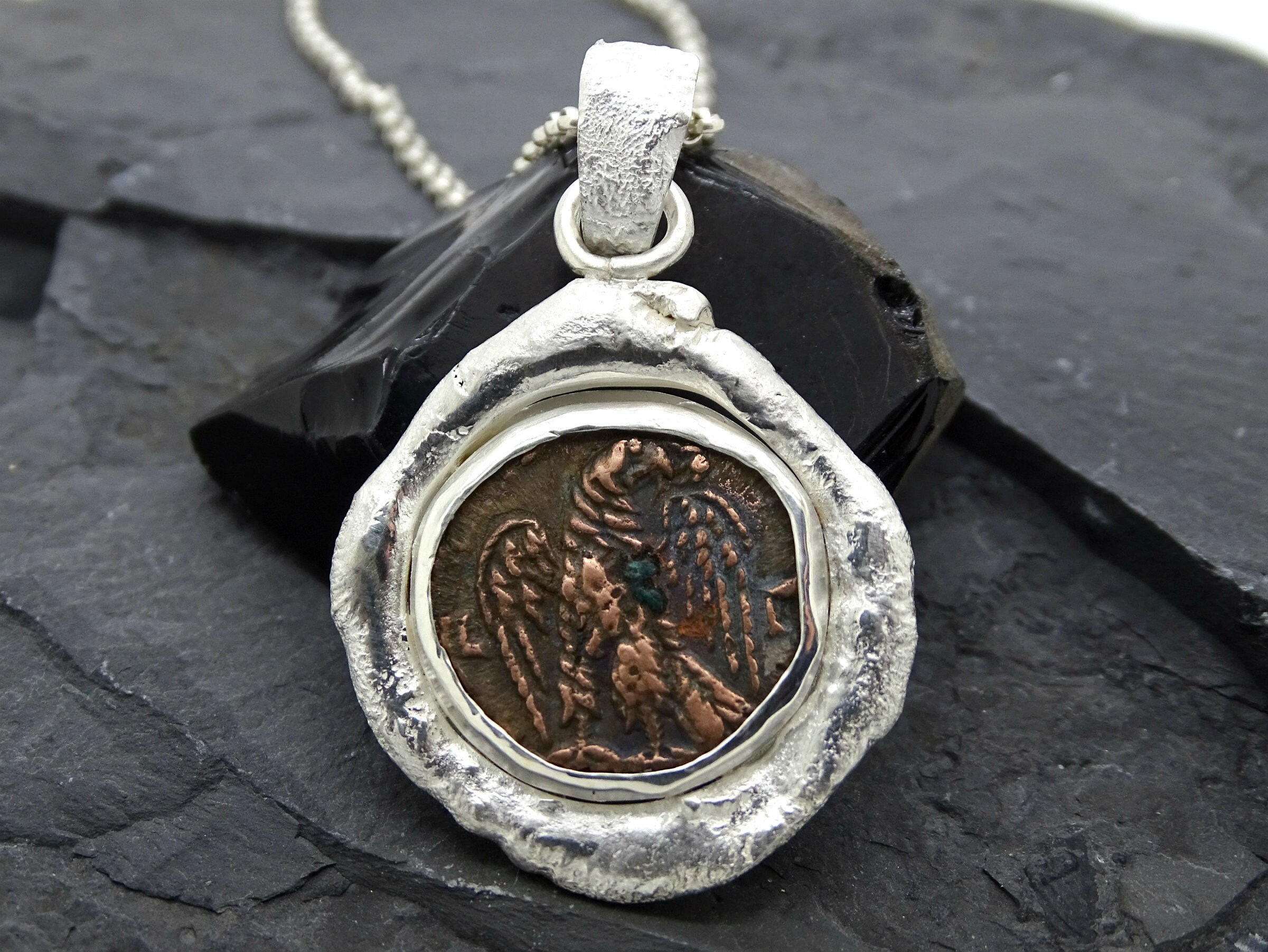 Ancient Roman Coin Necklace Silver Big Bronze Coin Pendant Real
