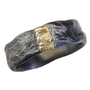 molten wedding band gold and black silver, viking engagement ring, men's wedding ring gold silver, celtic anniversary ring for men