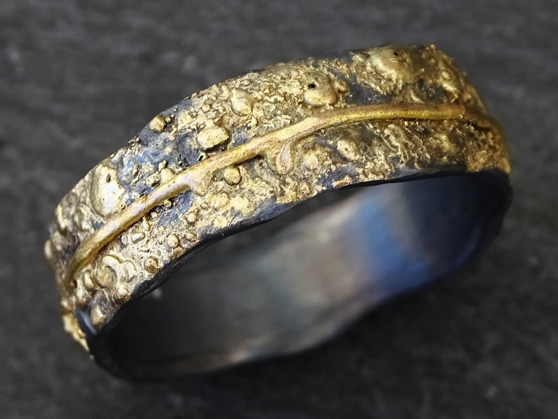 Viking Wedding Ring Mens Wedding Band Black Silver Gold Etsy