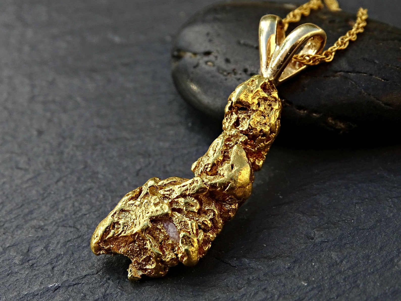 Big gold nugget pendant mens gold nugget necklace real gold Etsy