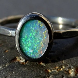 Black Opal Engagement Ring Opal Ring Black Silver Unique - Etsy