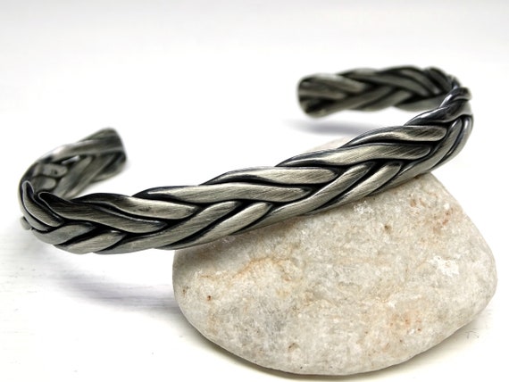 Braided Cuff Silver Viking Cuff Bracelet Black Silver Silver
