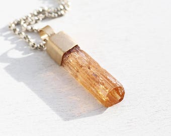 14k Gold Imperial Topaz Pendant: Natural Crystal Necklace, November Birthstone
