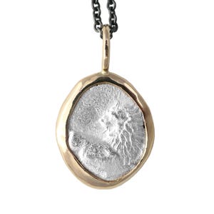 dainty gold coin pendant, ancient lion coin pendant, ancient silver coin necklace, Chersonesos lion coin pendant, unique gift for women