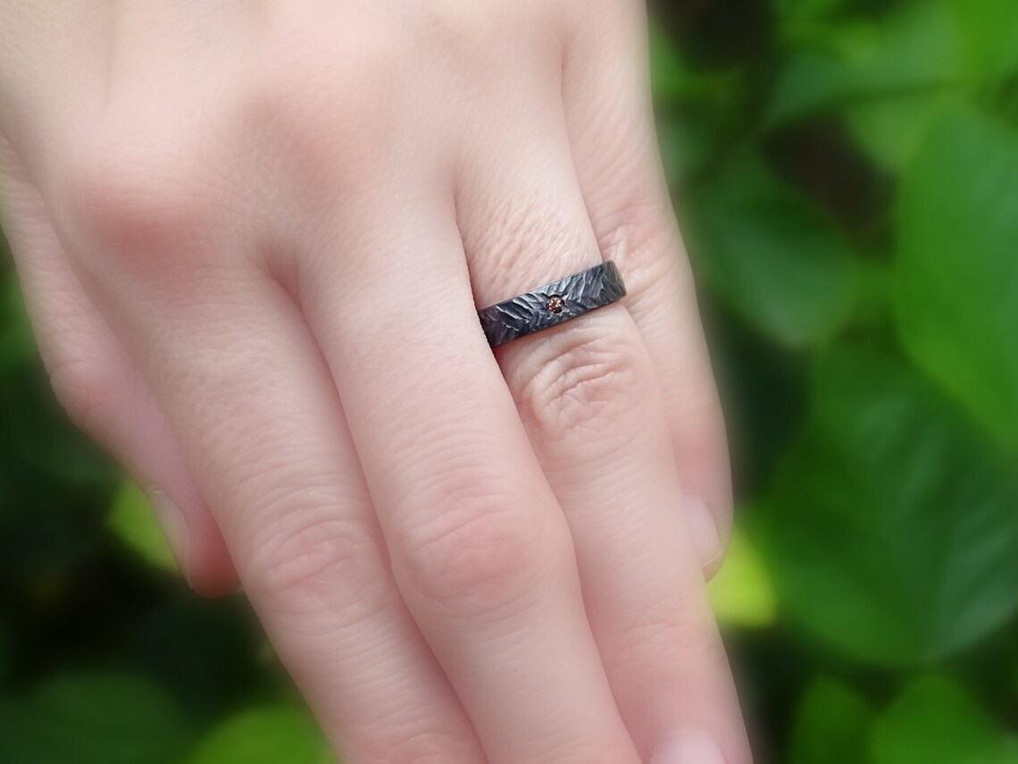 Black Silver Wedding Ring Wedding Band Mens Engagement Ring Etsy