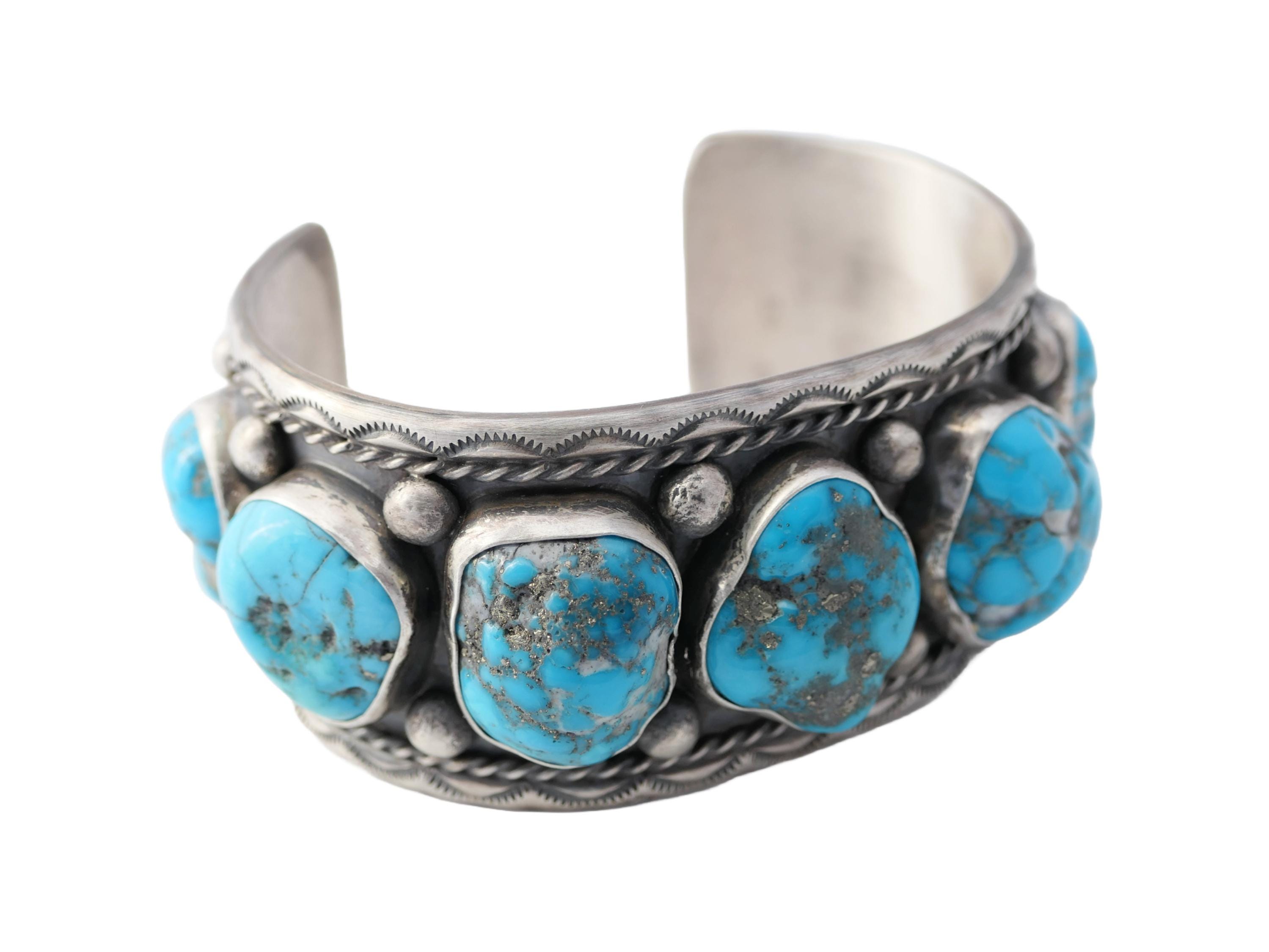 Large Navajo Kingman Turquoise Sterling Silver Cuff Bracelet for Men ...