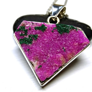 cobalto calcite pendant silver, pink druzy necklace silver, cobalt calcite crystal pendant gift for her, healing crystal cluster pendant