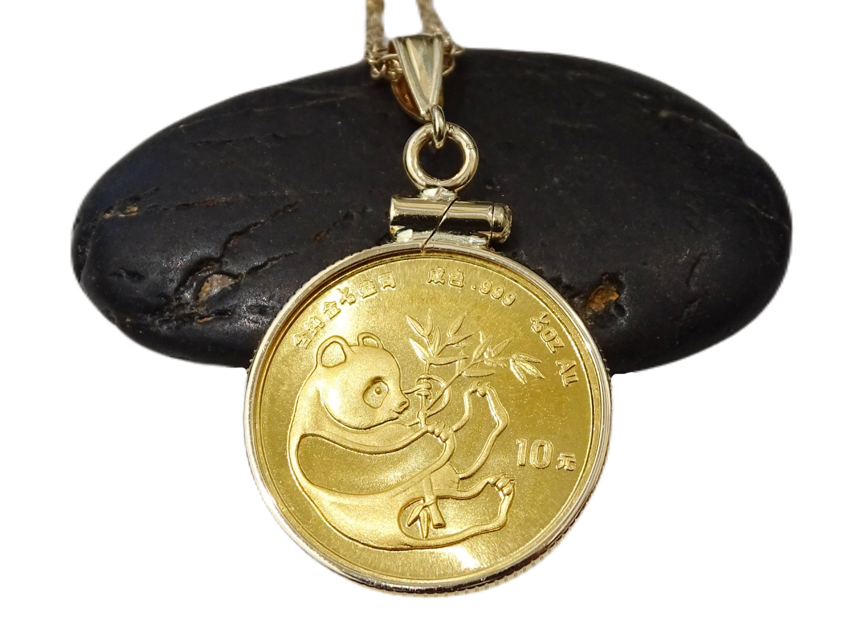 Chinese Gold Panda Coin Pendant Dainty 