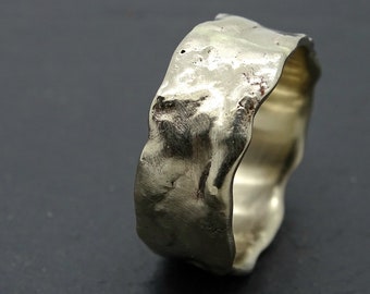 Molten 14k Gold Wedding Band: Organic White Gold Engagement Ring